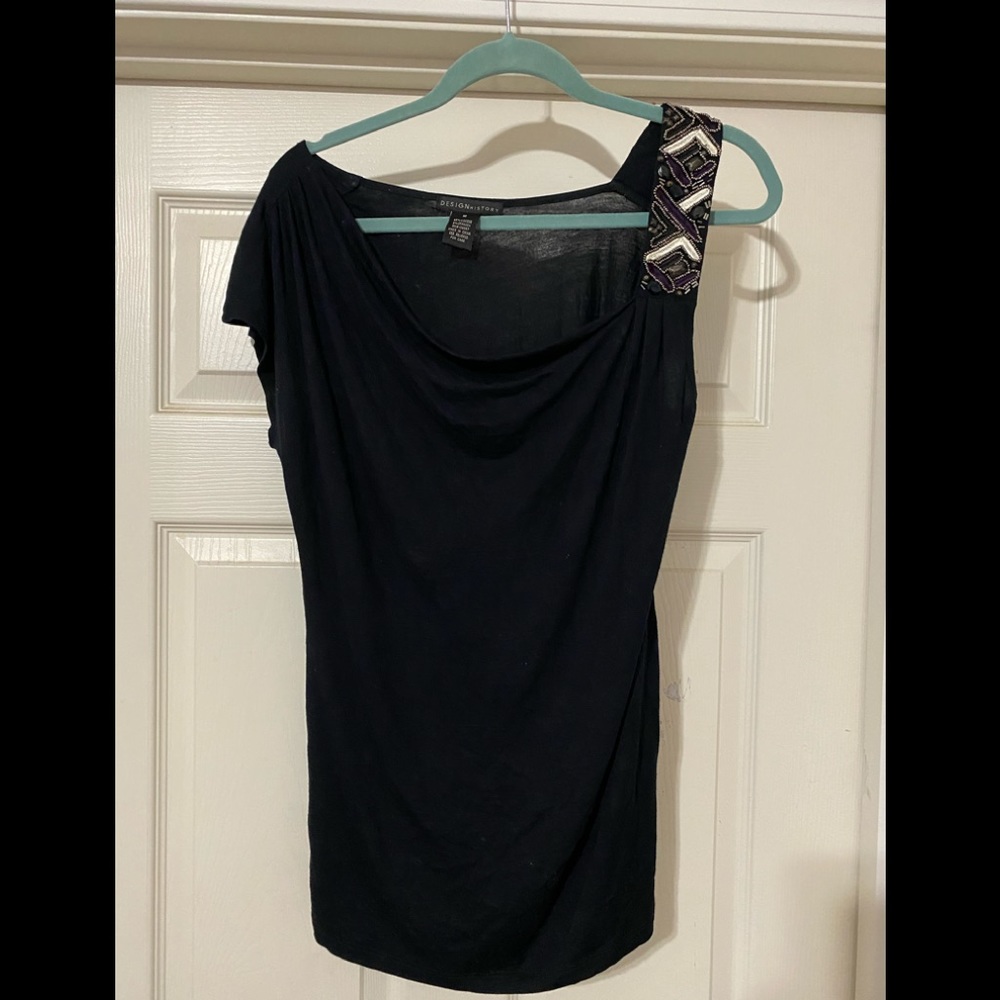 Jeweled Shoulder Black Shirt Purple Accent  Medium